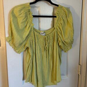 Arula Kiwi Green Flowy Puff Shoulder Summer Top Size X